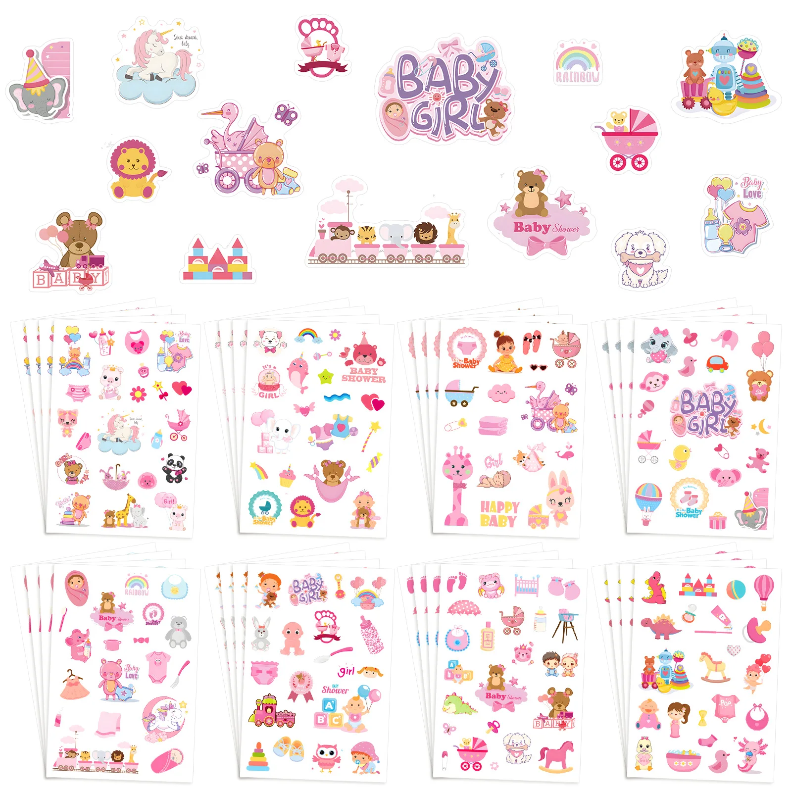 32 Sheets Baby Stickers for Scrapbooking Supplies Pink/Blue Waterproof Wall Stickers Newborn Baby Girl Boy Party Decoration