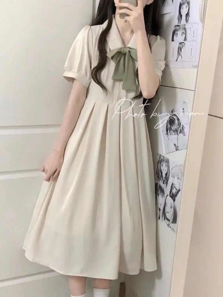 Plus Size 5XL 150kg Summer Sweet Dress Women Casual Long Dress White Color Bow Neck Female Short Sleeve Loose Dresses Vestidos