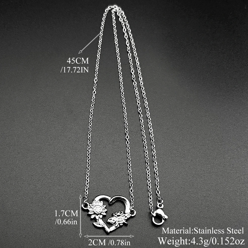 Bee Love Flower Pendant Necklace For Women Men Stainless Steel Silver Color Heart Couple Meaningful Valentine's Day Gift Jewelry view 6