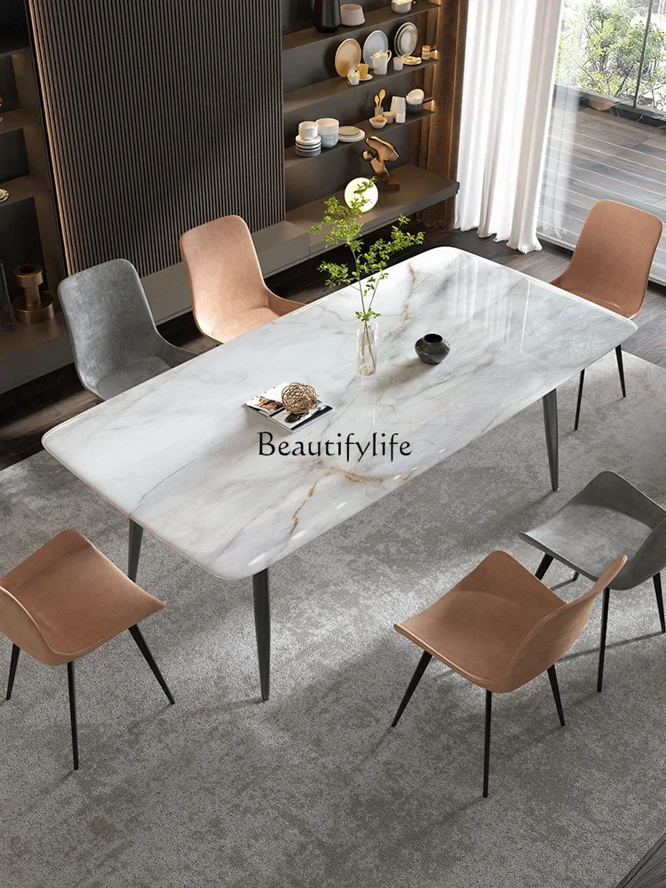

LX*Light Luxury High-Grade Natural Marble Dining-Table High-End Luxury Stone Microlite Household Dining Table