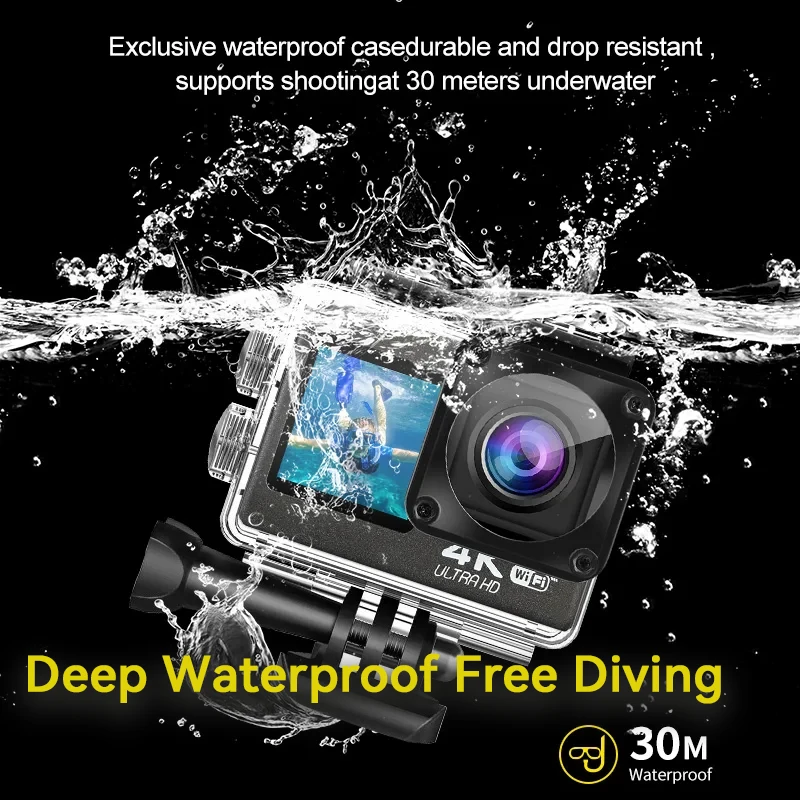 4K 30FPS 24MP WiFi Action Camera Waterproof 170°Wide Angle Len Dual Screen Display Video Camera For Outdoor Sports Cycling