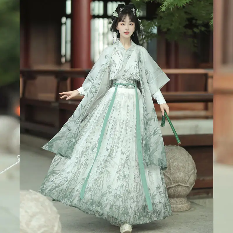 

Japan China Genuine HanFu Dress Women Chinese Traditional Vintage Hanfu Carnival Cosplay Costume Hanfu Printed Black&Green Sets