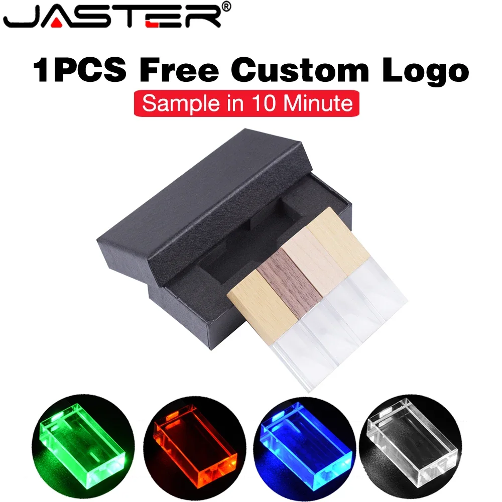 Blue LED USB Flash Drive 28GB Free Custom Logo Pen Drive 64GB Black Box Memory Stick 32GB Business Gift Pendrive Crystalu Disk