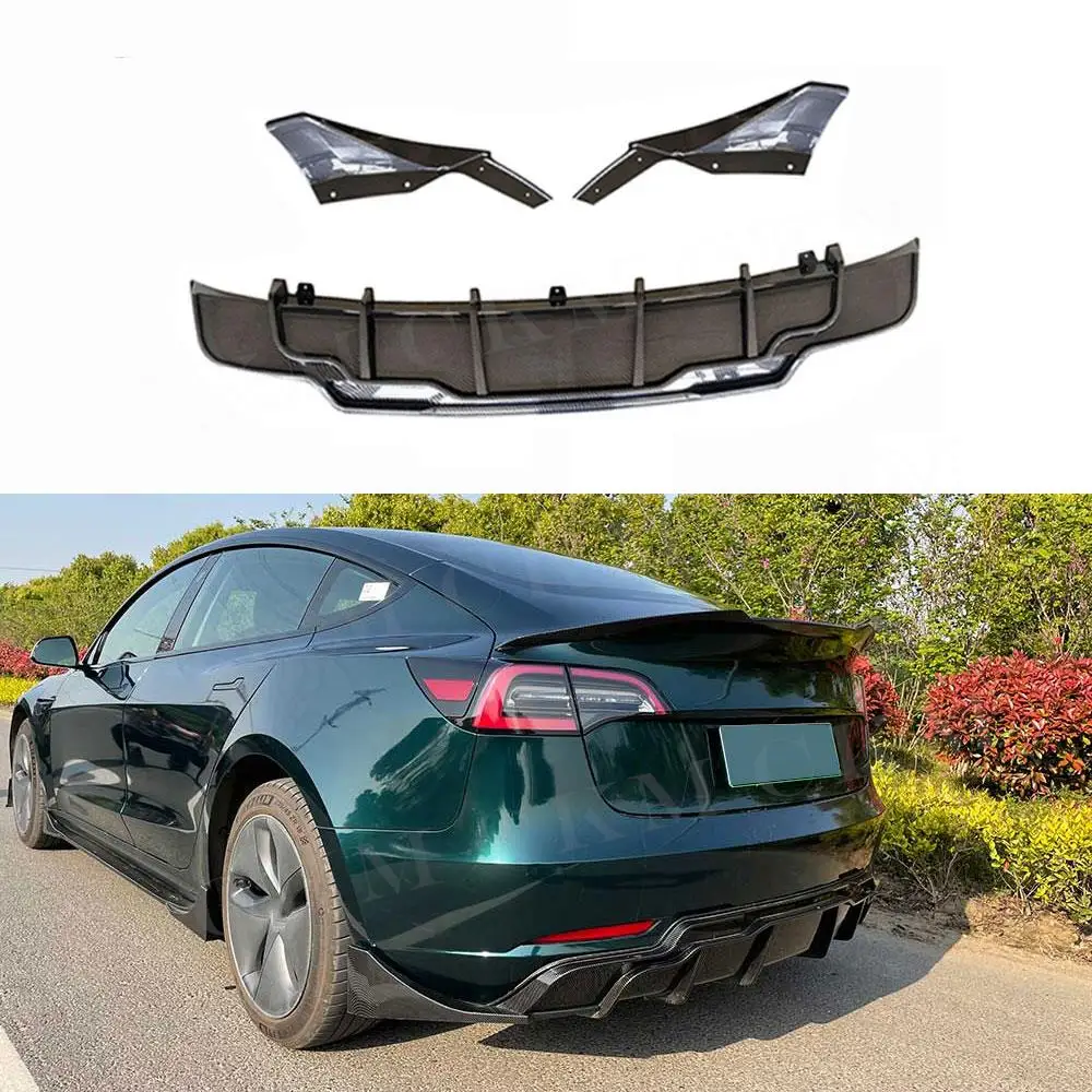 Gloss Black Car Rear Bumper Lip Spoiler Splitter Side Aprons for Tesla Model 3 ABS Material Car Diffuser Body Kit Accessories