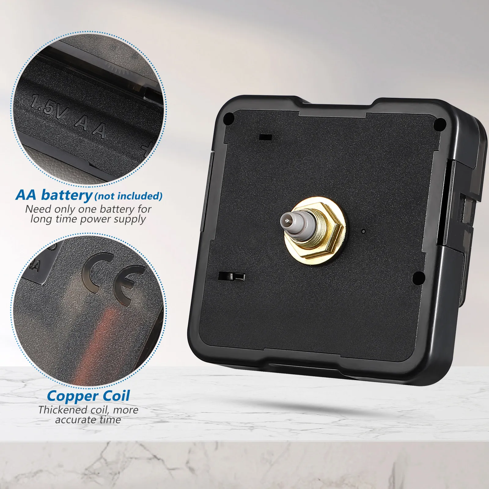 Quartz Clock Movement Replacement Black Battery Operated Silent Mechanism DIY Repair Part 5.6x5.6x1.6cm Wall Clock Motor