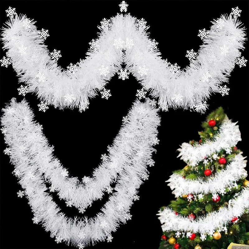 2M Christmas White Cane Ribbons with snowflakes DIY Garland Xmas Tree Ornaments White Wreath Hanging Pendent Home Decoration