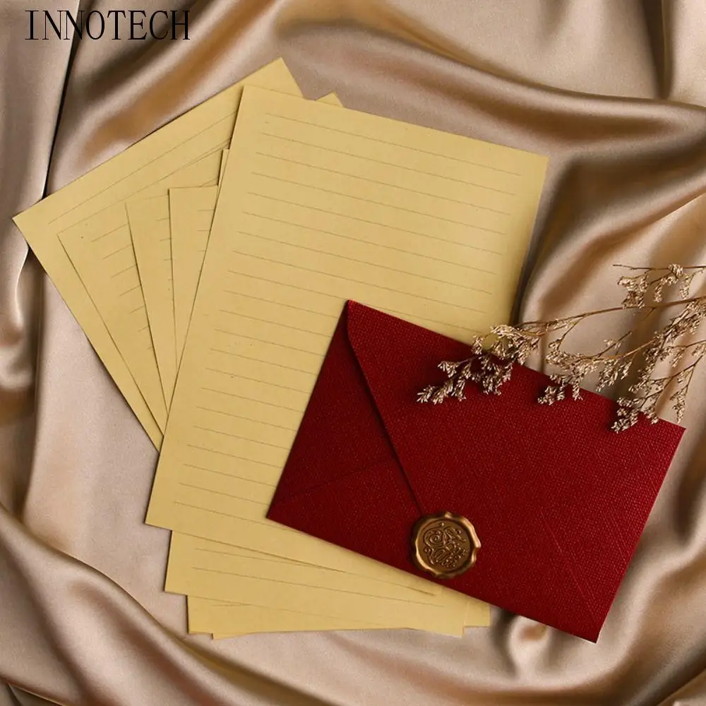 

10Pcs Linen Texture Retro Envelope Invitation Card Simple Greeting Card Nostalgia Art with Sealing Wax Sticker
