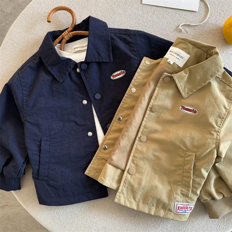Children's shirts 2025 spring new products boys and girls labelled alphabet shirts baby pockets shirt jacket
