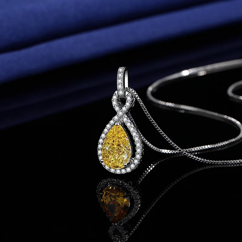 

S925 Sterling Silver Female Stone Pendant Chain Elegant Natural Citrine Necklace for Women Fashion Fine Jewelry Chain