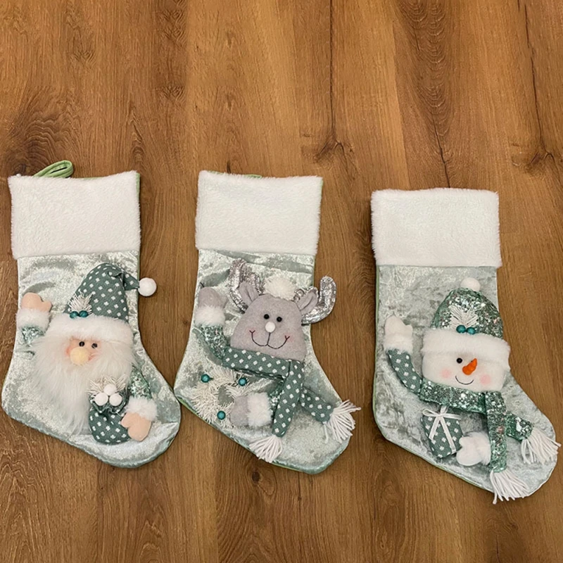 Pończochy świąteczne 3 opakowania 16,92 cala 3D Snowman Santa Christmas Stockings Kominek Wiszące pończochy na rodzinne przyjęcie bożonarodzeniowe