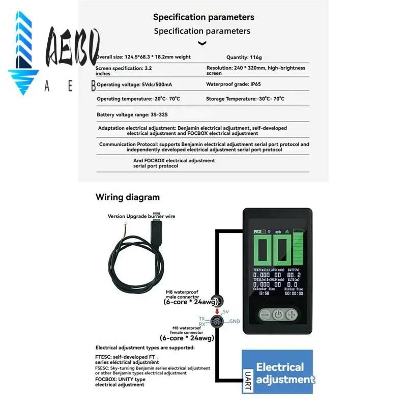 

AEB0-Ebike Speedometer Bicycle LCD Display Meter With GPS PAS Gear Smart LCD Screen IP65 For Electric Mountain Bike Dashboard