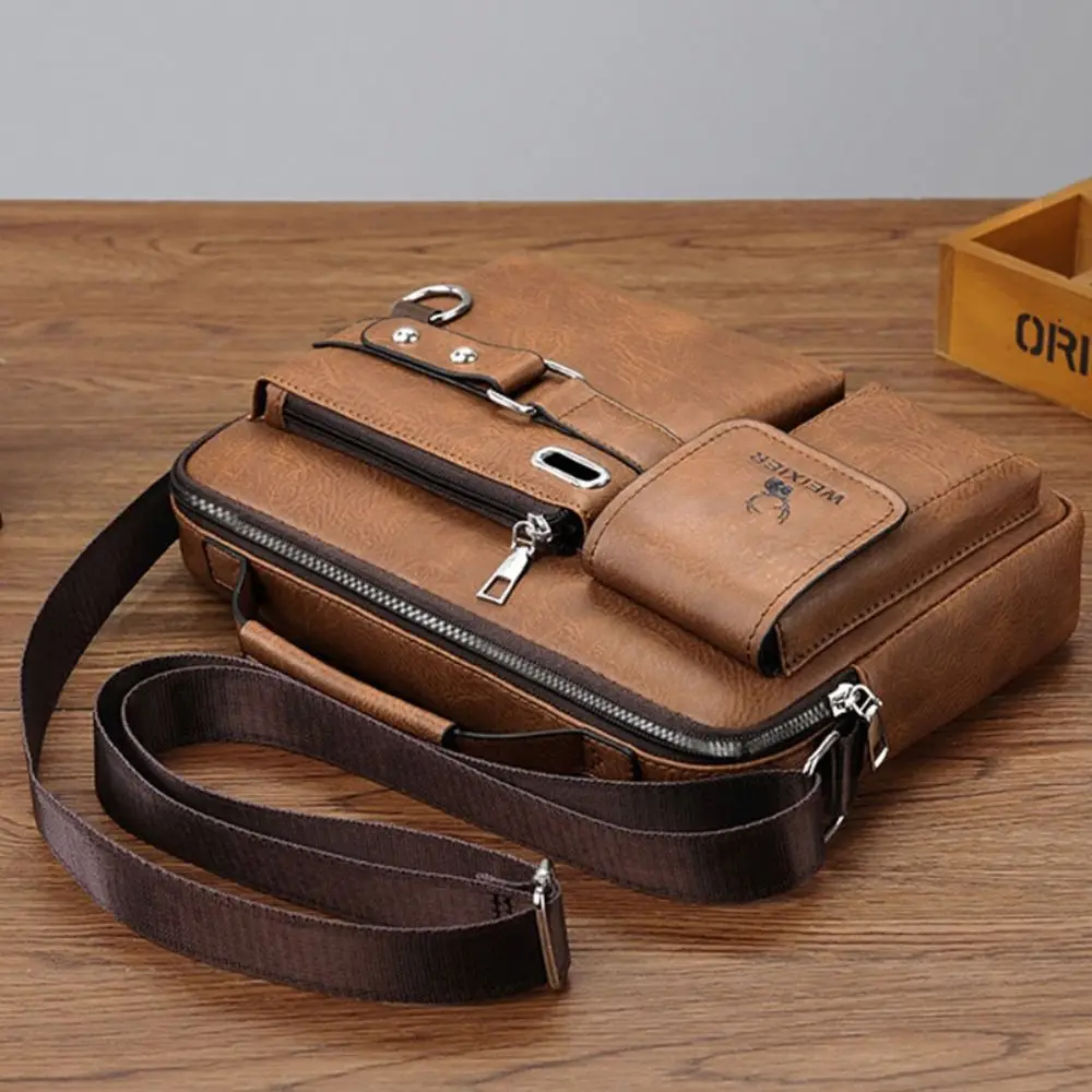

Waterproof Male Shoulder Bag Lychee Pattern Wear Resistant Single-shoulder Bag Multi Layer Textured Hardware Messenger Bag