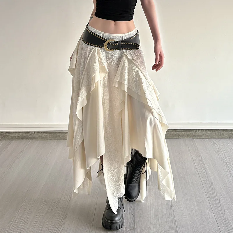 

SKMY American Style Vintage Irregular Skirts Women's Summer Fashion Spicy Girls Streetwear Solid Color Lace Skirts Trendy