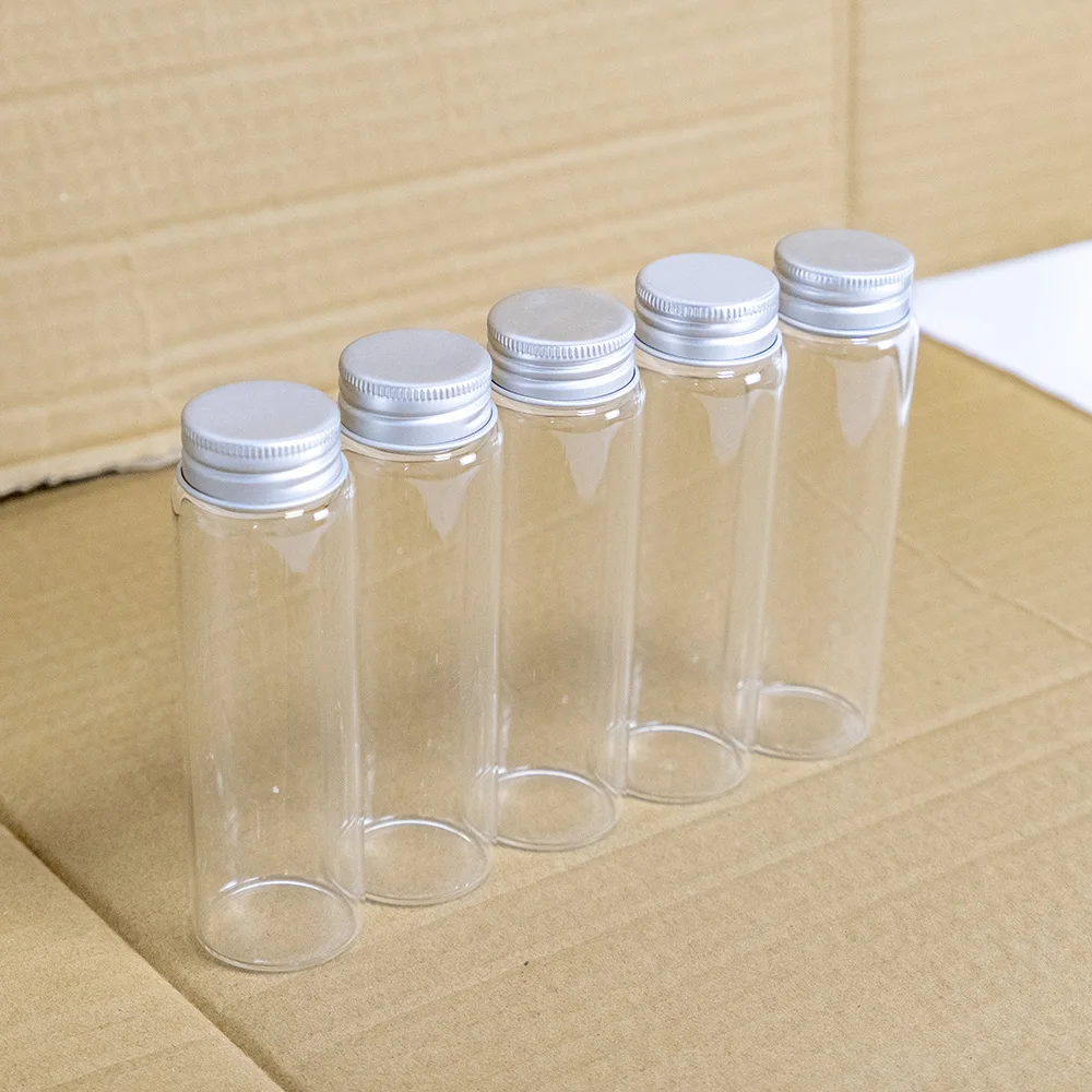 Wholesale 6 Pieces 90ml 37*120mm Glass Bottles with Aluminum Caps Mini Glass Bottles Tiny Jars Vials