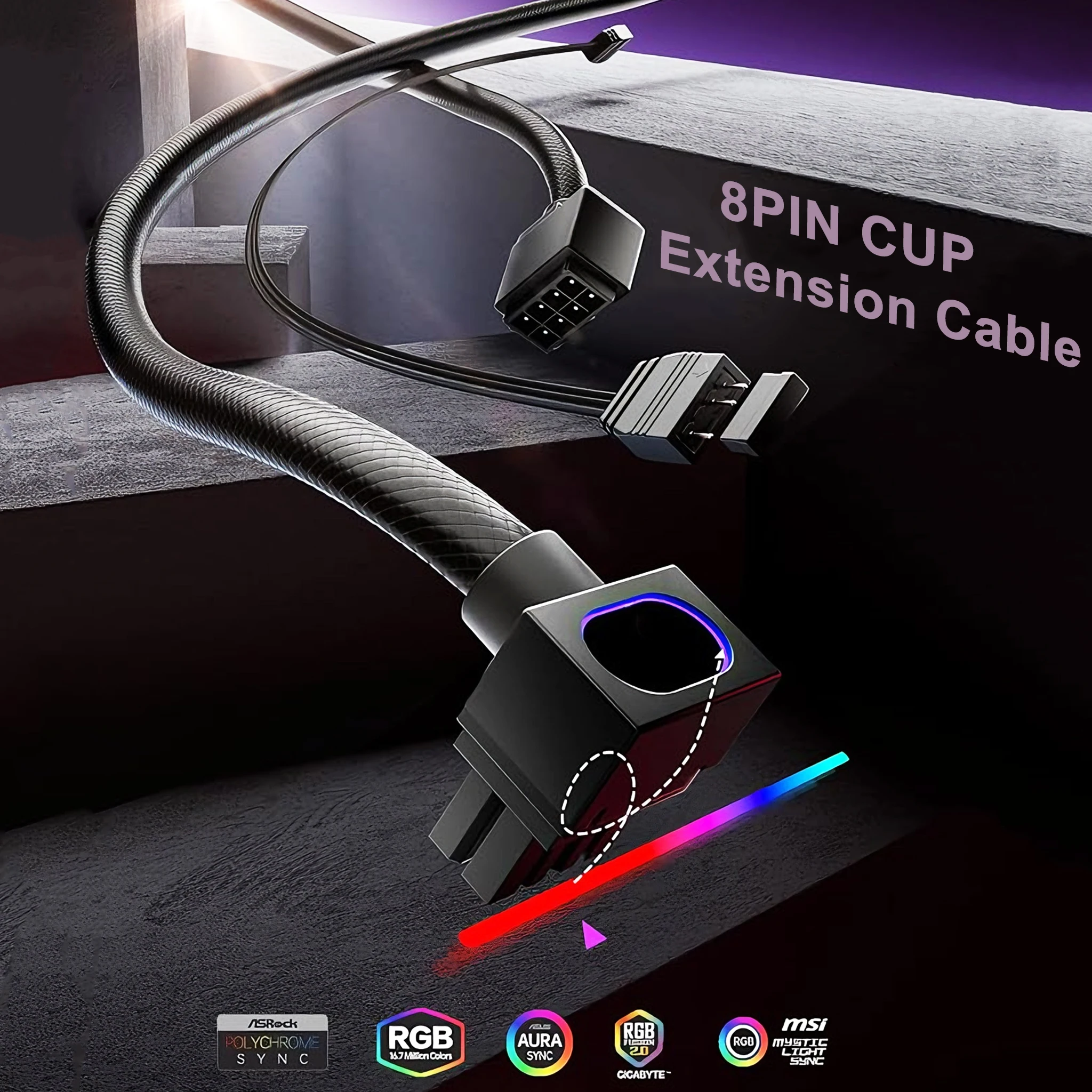 CPU 8PIN Motherboard Power Extension Cable 0.3M One-Wire Connection PC Cable ARGB Sync 90° Right-Angle for Cleaner PC Builds