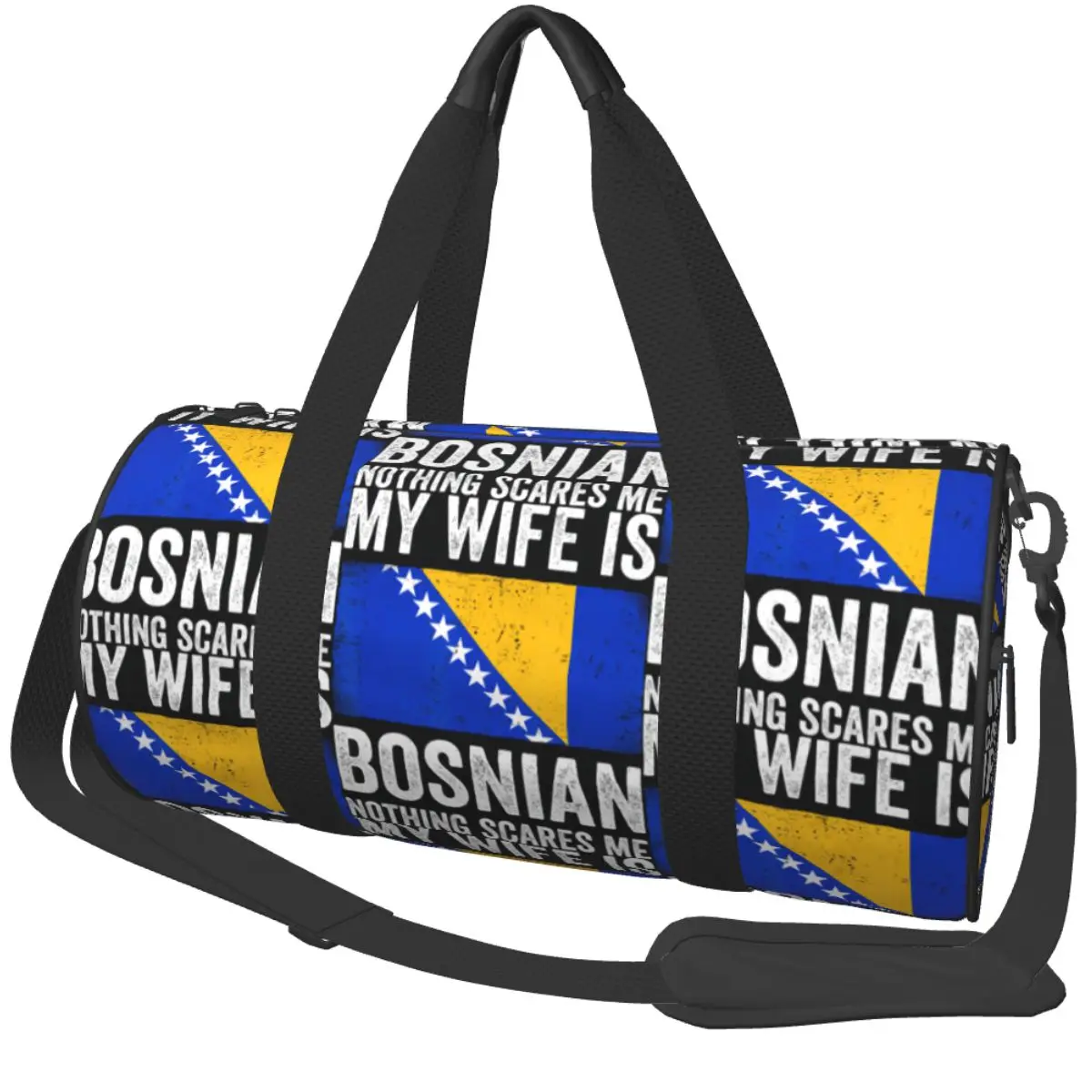 My Wife Is Bosnian Nothing Scares Me Bosnia And Herzegovina Gym Bag Bags with Shoes Travel Handbag Fitness Bag For Male Female