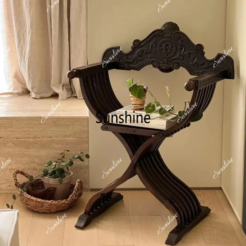 Medieval leisure balcony single chair classical carving art