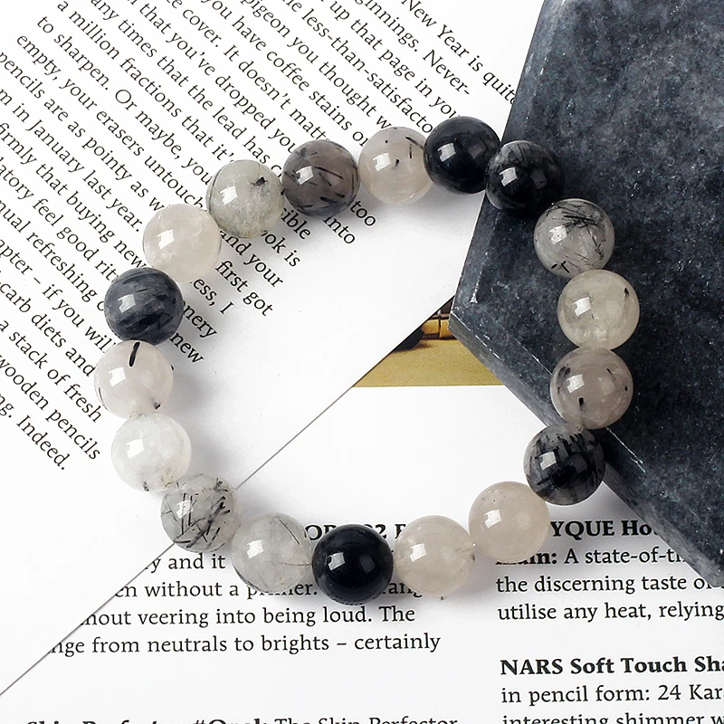 Reiki Tourmaline Bracelets Men Natural Black QuartzRutilated Beaded Positive Energy Magnetic Field Bracelets for Women Jewelry