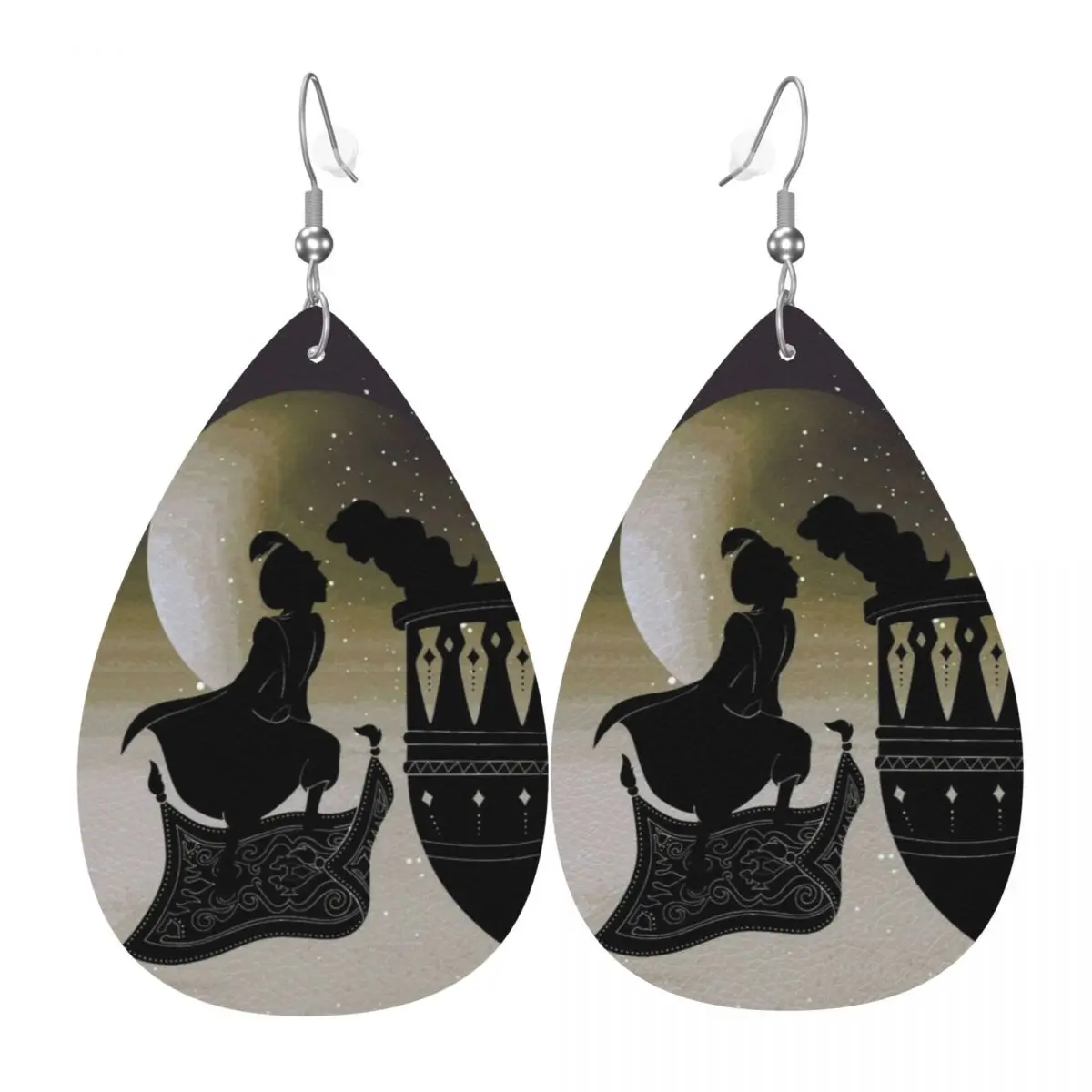 Custom Drop Dangle Earrings Cute Cartoon Aladdin Leather Teardrop Earrings PVC Leather for Gifts Dainty Jewelry