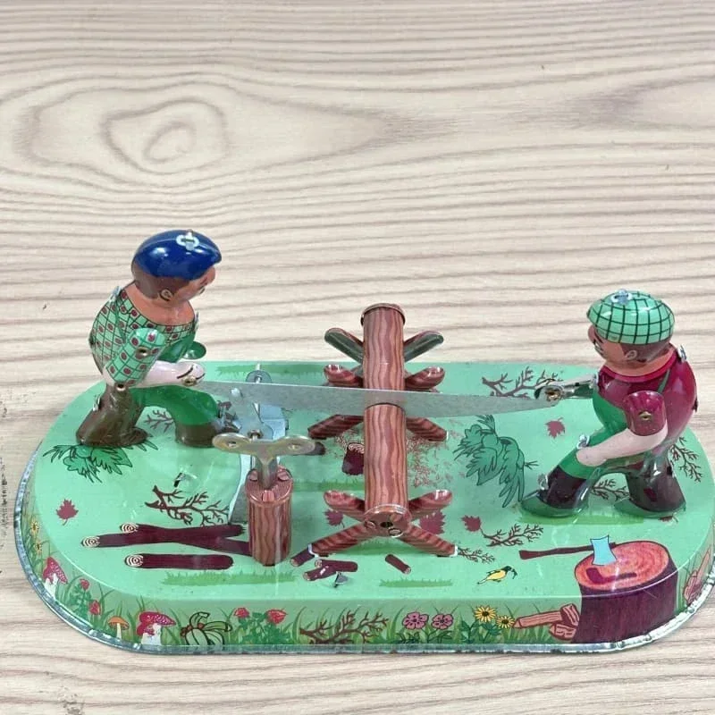 

Adult Collection Retro Wind up toy Metal Tin Saw woodworking sawyer man Mechanical Clockwork figures model kids gift