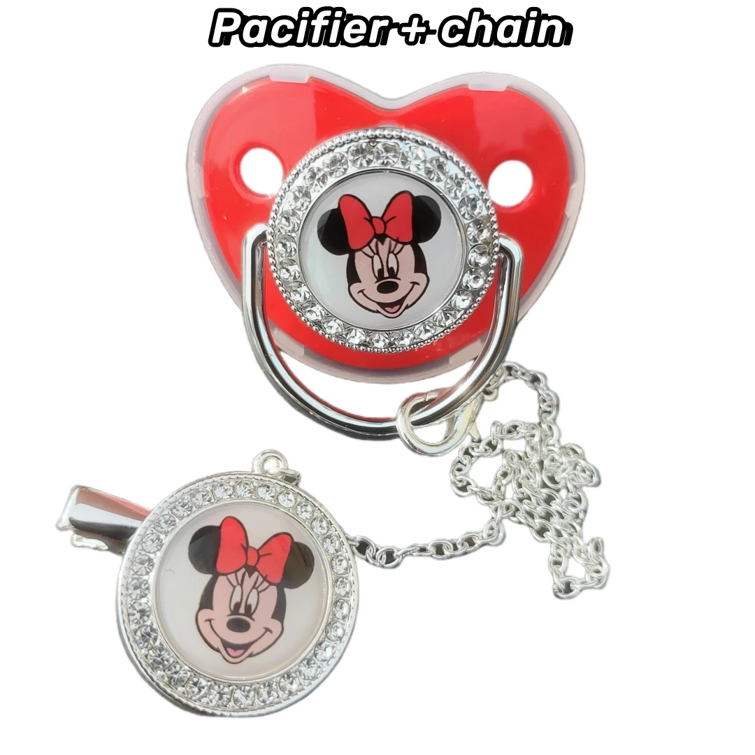 2023Red shiny baby silicone pacifier Weaning Comfort Nipple Soothing Silver chain pacifier clip Baby cartoon 3D printed hat gift