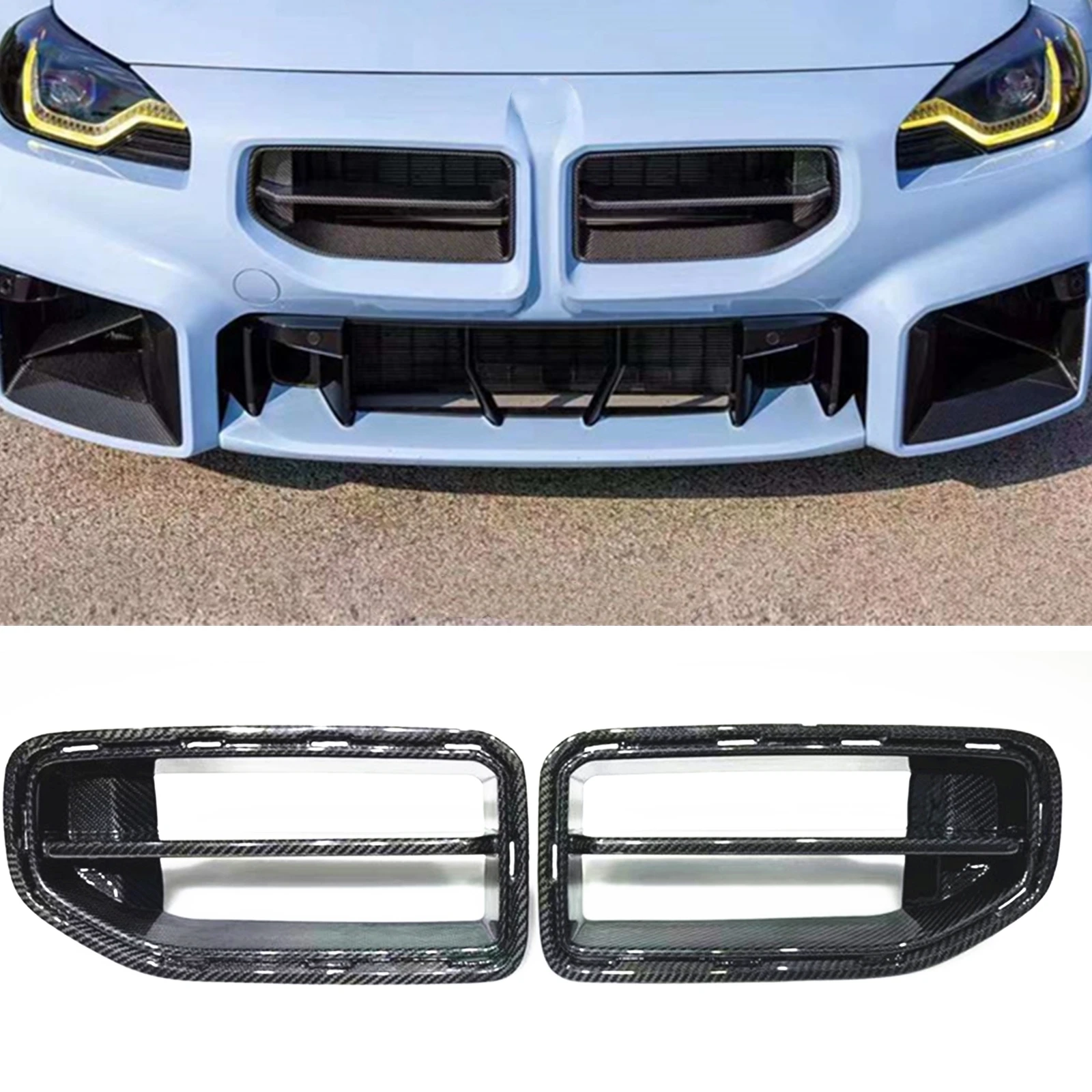 

Front Kidney Grille Grill For BMW G87 M2 2022-2025 Coupe 2-Door Real Carbon Fiber Car Upper Bumper Hood Cover Mesh Grid Body Kit