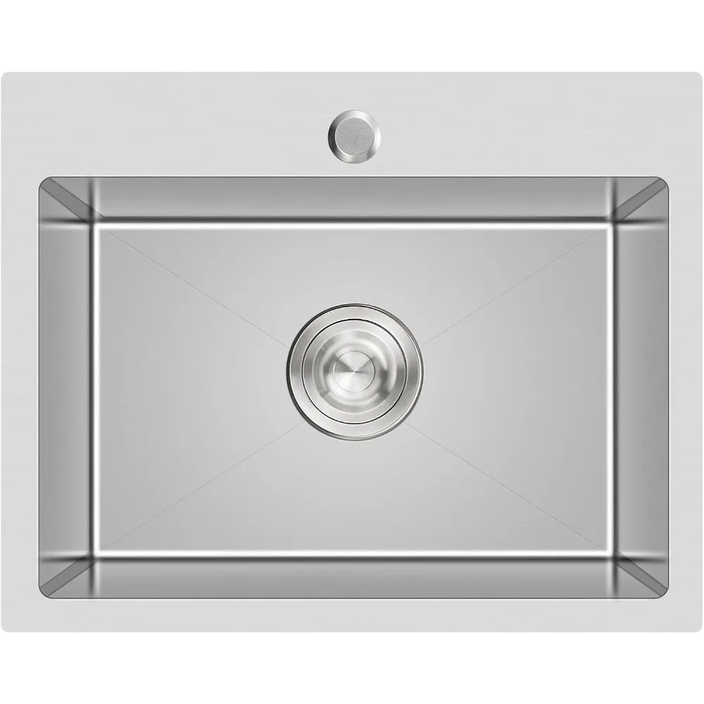 

20 Inch Drop In Single Bowl Kitchen Sink Brushed Nickel 16x9 Inch Compact Design