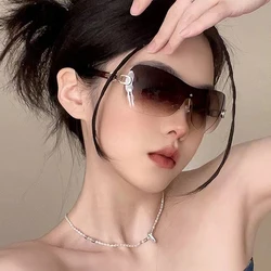 Retro One-piecesunglassesSun Shades -Sleek RimlessWrapAround Design with Gradient Lenses Beach Party,and EverydayFashion Glasses