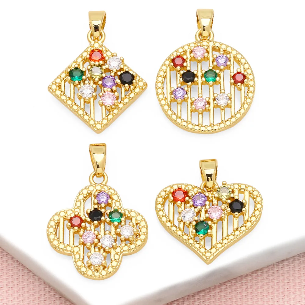 OCESRIO Multicolor Round Small Crystal Flower Pendant for Necklace Copper Gold Plated Heart Jewelry Making Supplies pdtb434