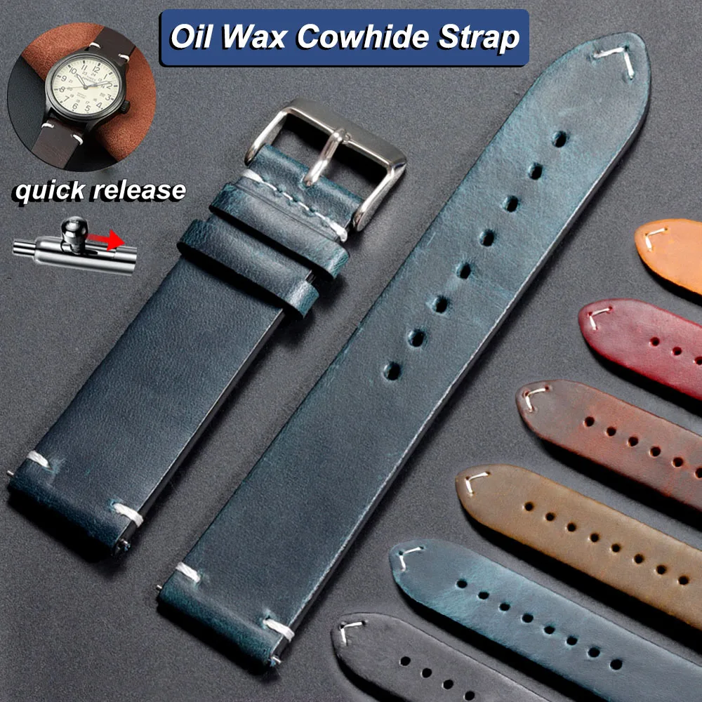 18mm 20mm 22mm 19mm 21mm 24mm Vintage Oil Wax Leather Watchband Wristband Stitching Cowhide Strap for Omega for Seiko Watch Band