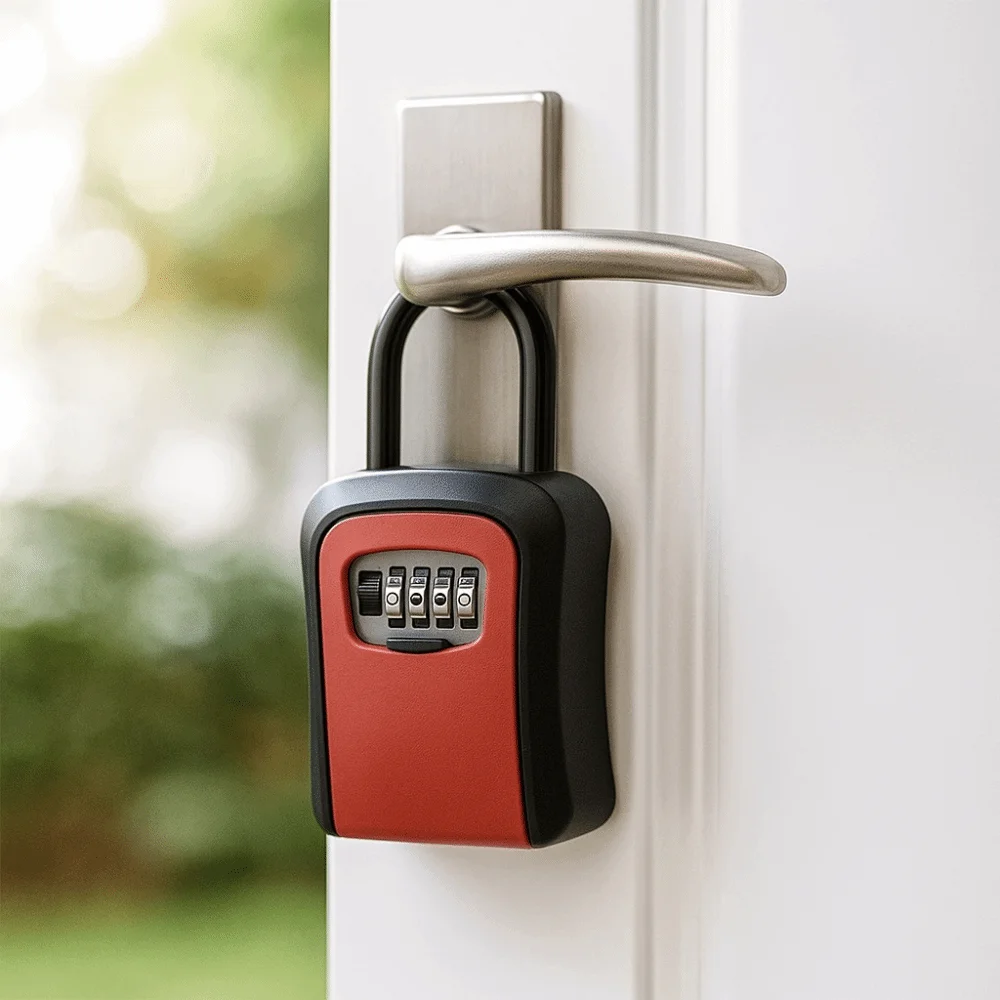 

4 Digit Combination Password Key Box Weatherproof Extended Locking Hook Key Cabinet Dustproof Portable Key Safe Box Gym Lockers