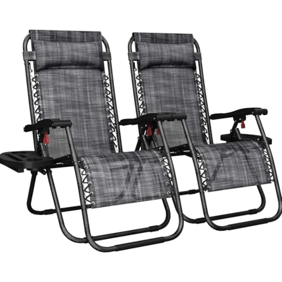 

Zero Gravity Recliners Outdoor Adjustable Folding Reclining Lounge Chairs w/Pillows Cup Holder Trays and Carry Strap for Patio