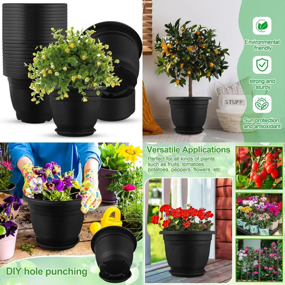 

Plastic Round Plant Pots with Saucer, 12-Pack, Seedling Nursery Pots for Starting Flowers and Plants