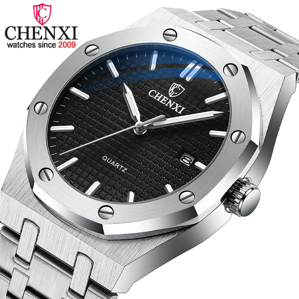 CHENXI-reloj deportivo de acero inoxidable para hombre, cronógrafo de cuarzo, con fecha automática, resistente al agua, luminoso