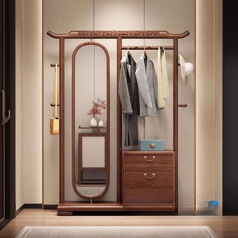 mirror integrated floor-to-ceiling living room bedroom solid wood rotating full-length mirror coat rack