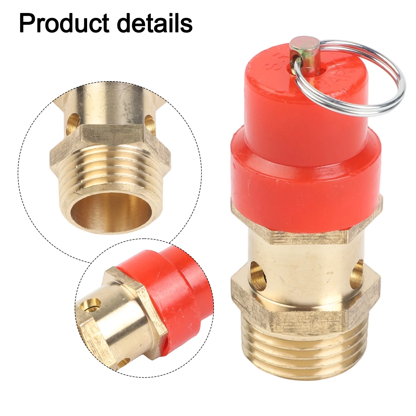 Brass Safety Relief Valve for Compressed Air Systems with For BSP Male Thread Sizes 1/4 3/8 and 1/2 Inch for Industrial Use
