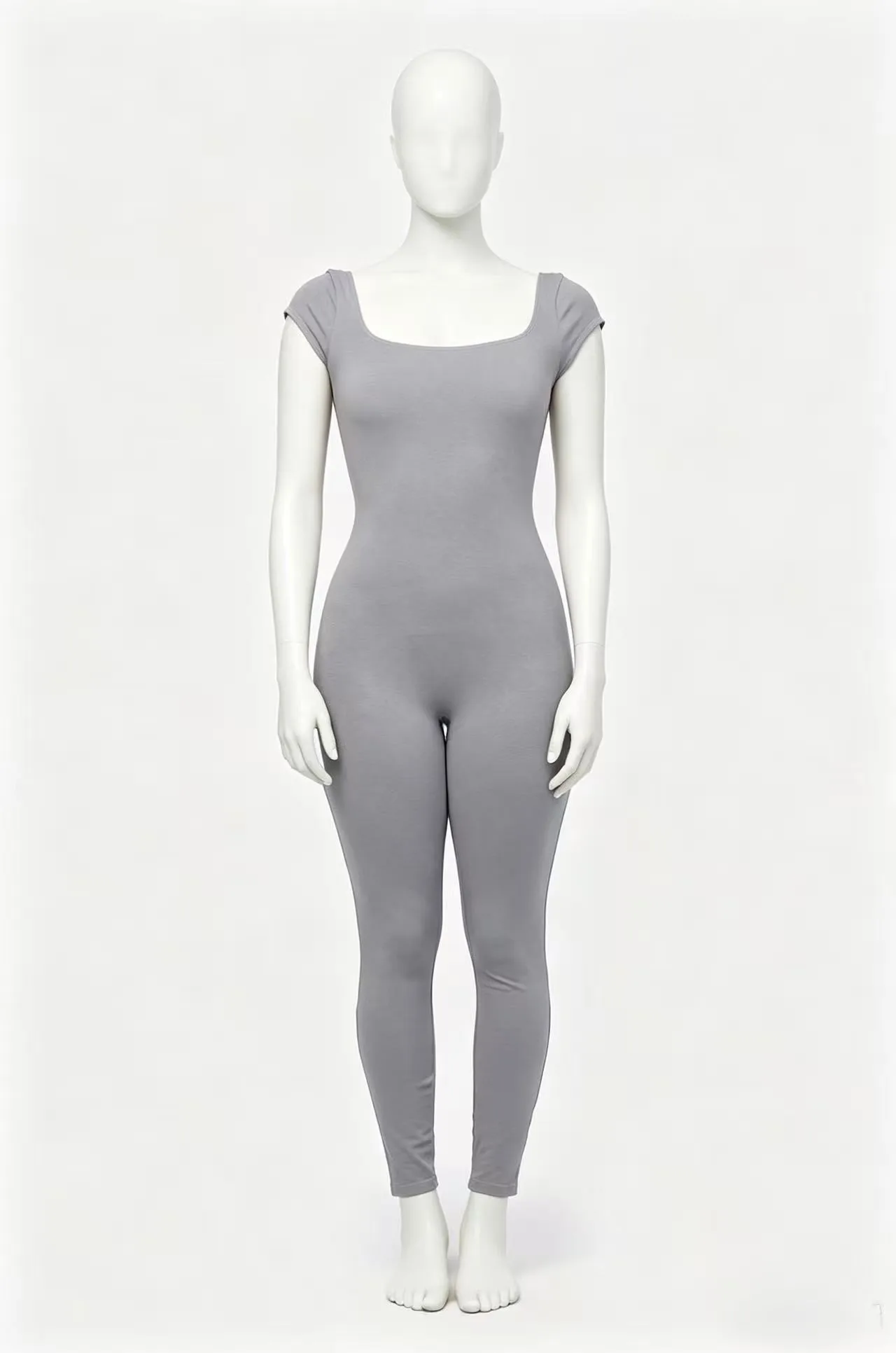 Women Cap Sleeve Jumpsuit Square Neck Deep V Back Unitard Solid Full Length Bodysuit Ballet Pilates Yoga Dance Workout Costume