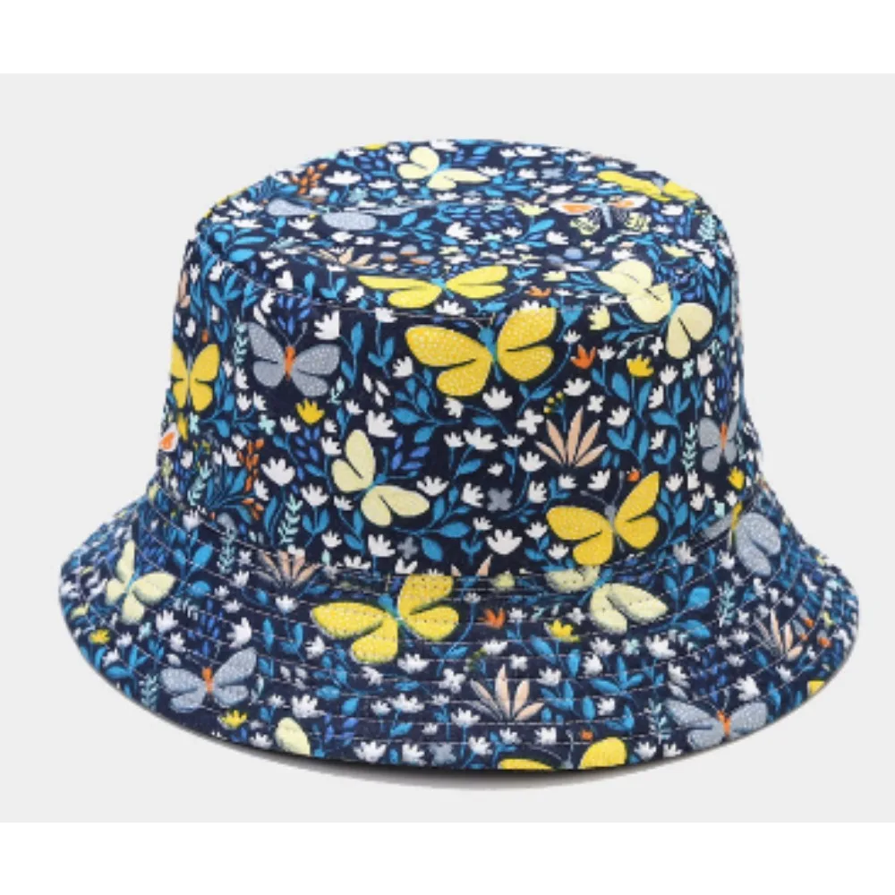 New Printed Sunflower Fisherman Hat Women's Fashion Two-sided Basket Hat Men's Summer Sunscreen Hat
