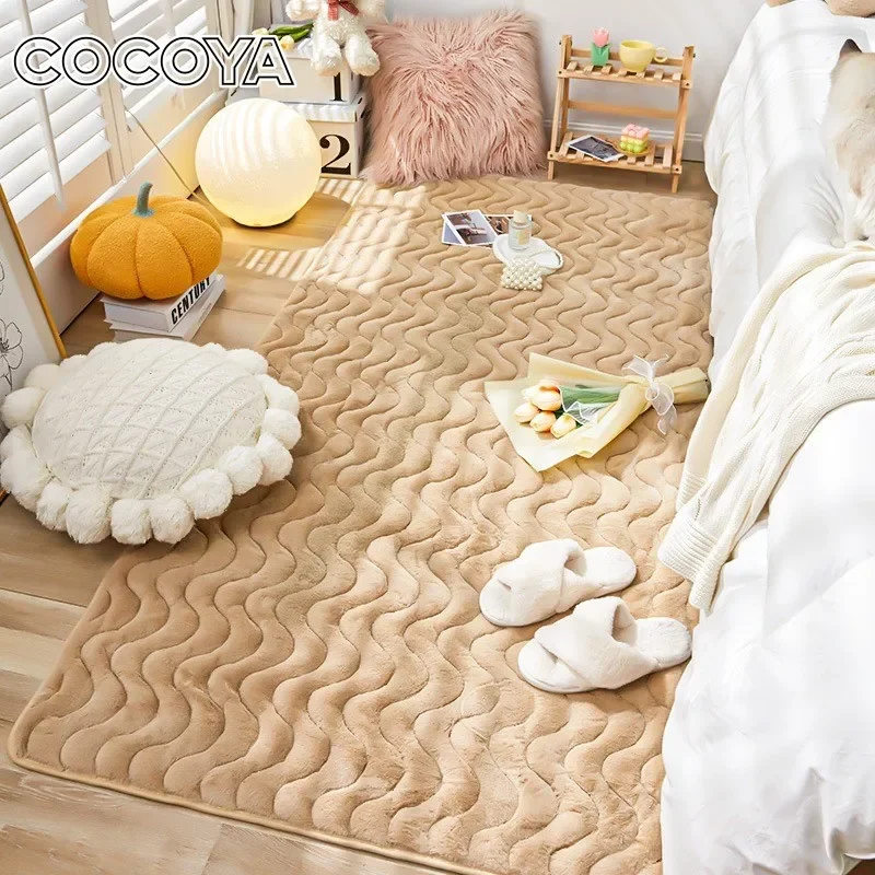 Wave Lines Plush Carpet Winter Faux Rabbit Fur Bedroom Bedside Area Rug Modern Fluffy Soft Floor Mat Non Slip Velvet Carpet Home