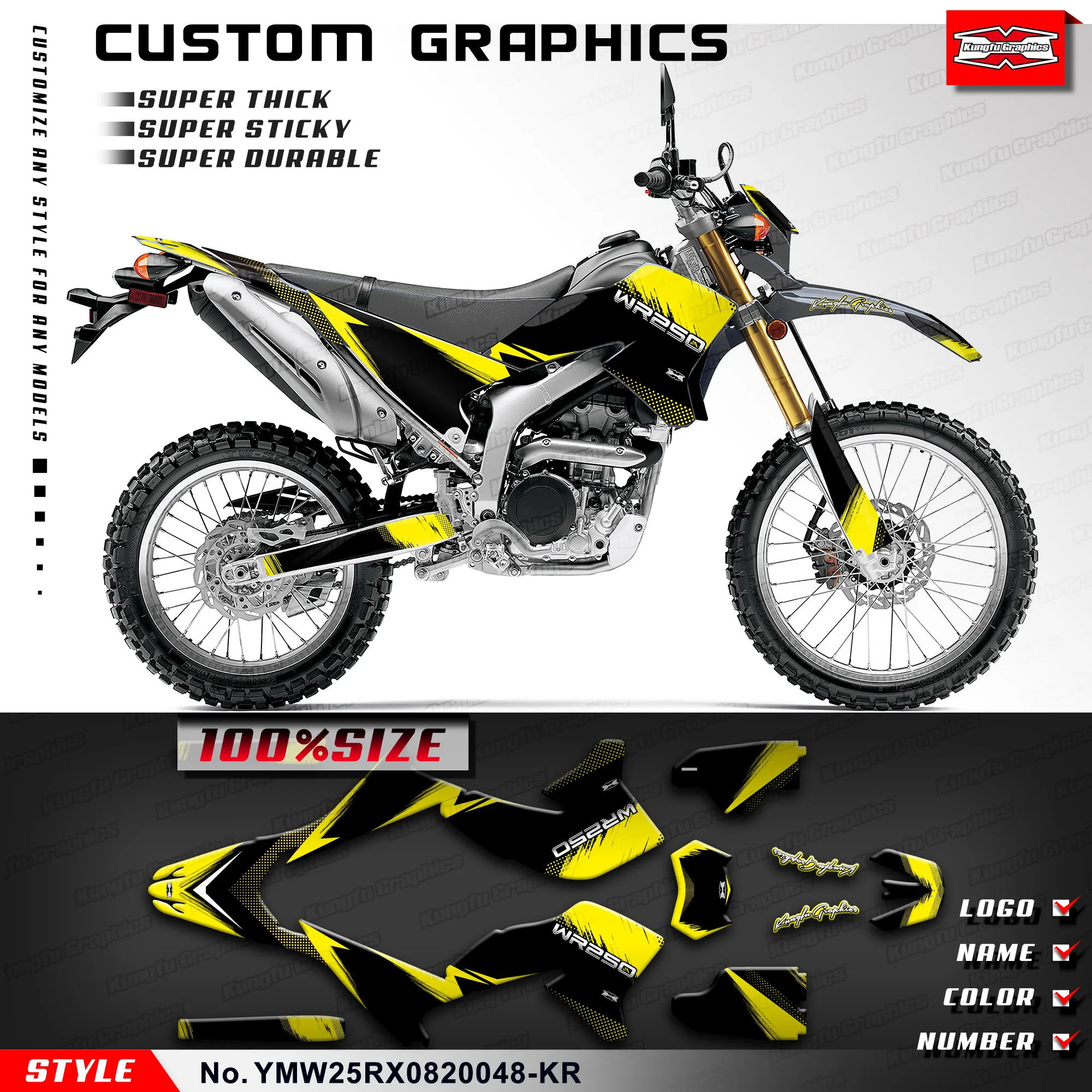 

KUNGFU GRAPHICS Adhesive Sticker Vinyl Sticker for Yamaha WR250R WR250X 2008-2020, YMW25RX0820048-KR