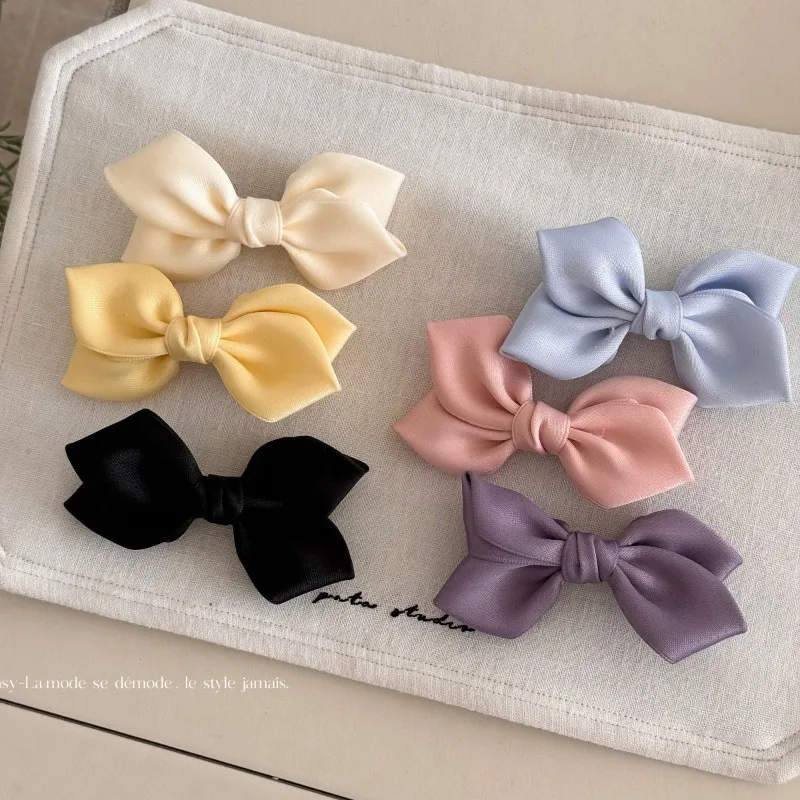 Solid color sweet pointed satin bow duck bill clip hairpin side clip foreign style simple hairpin hair accessories new