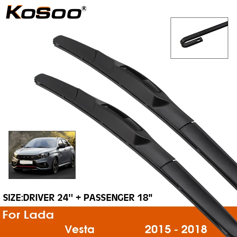 

KOSOO For Lada Vesta 24"+18" 2015 2016 2017 2018 Car Windscreen Windshield Wiper Blades Natural Rubber Fit Hook Arms Accessories