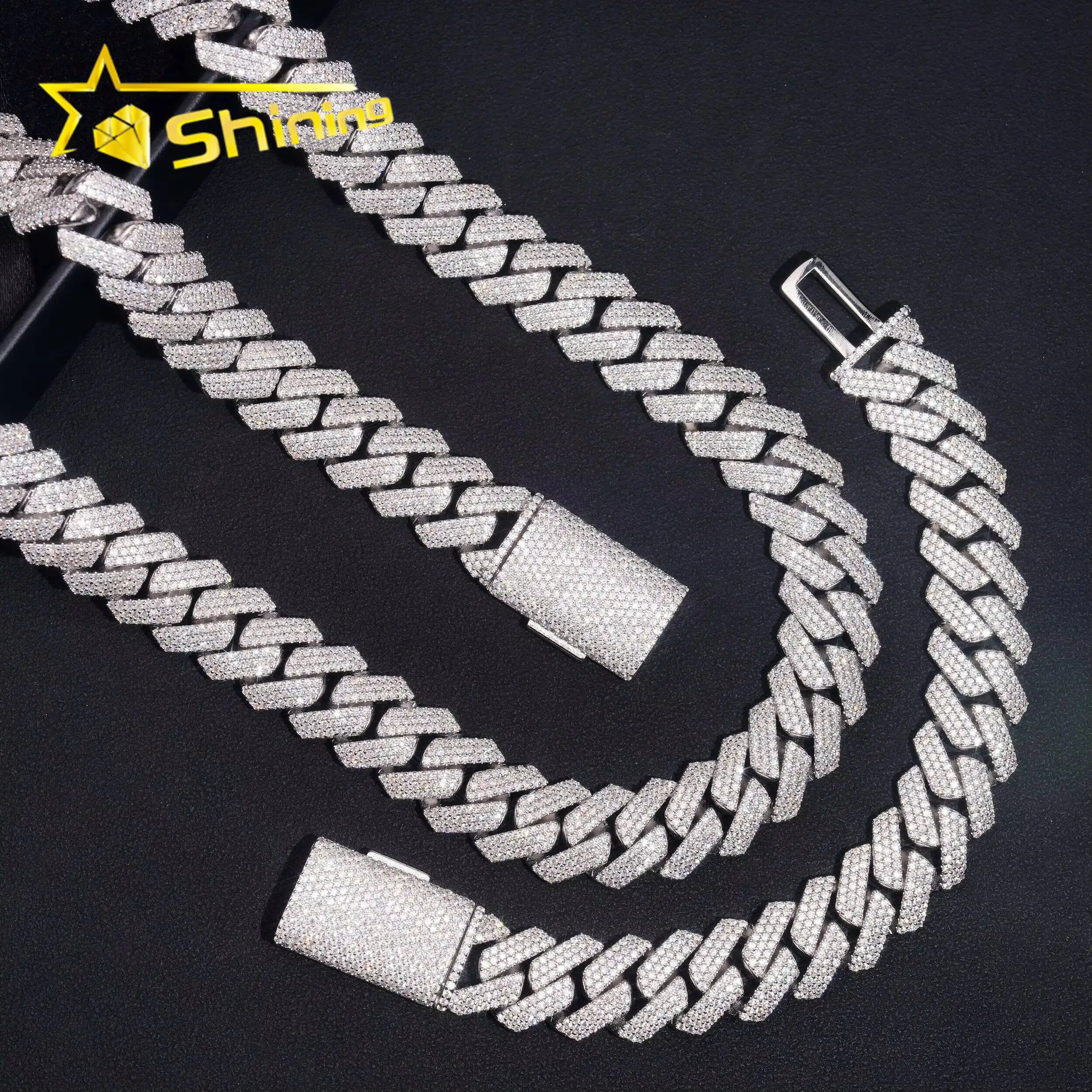 Luxury USA Warehouse New Stocks Ready to Ship 15mm 925 Solid Silver Hip Hop Jewelry Iced Out VVS Diamond Cuban Link Chain Moissa
