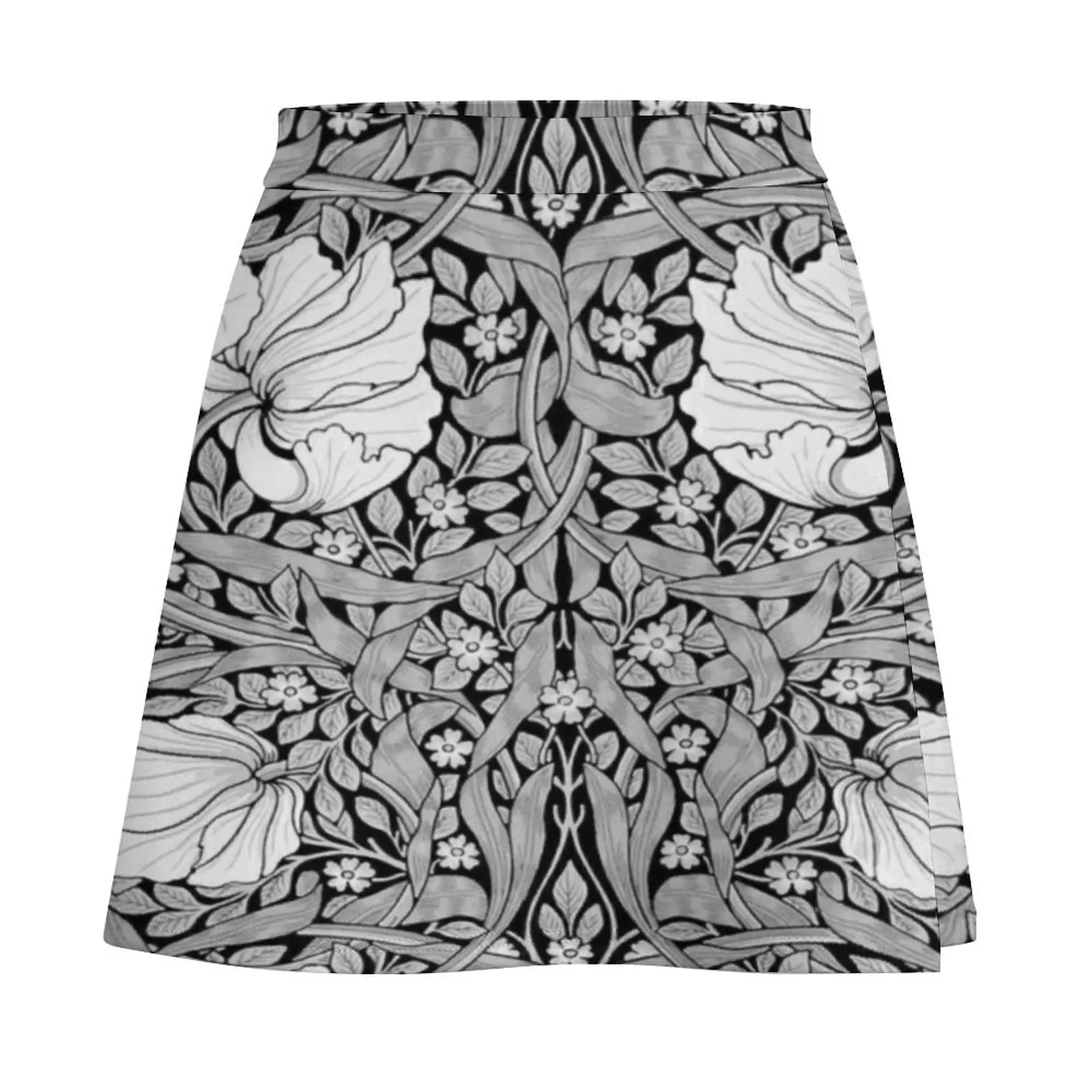 William Morris-Pimpernel, black, white, grey Mini Skirt korean style clothes luxury women skirts Mini Skirt