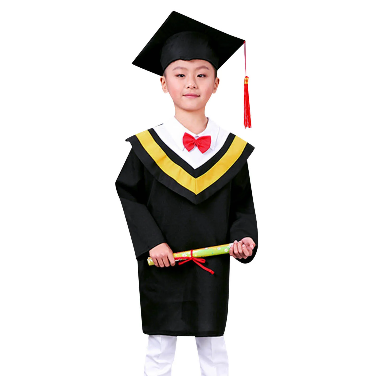 Kids Graduation Gown Bachelor Costumes Primary School Students Graduation Gown with Tassel Cap for Boys Girls Role Play Costume