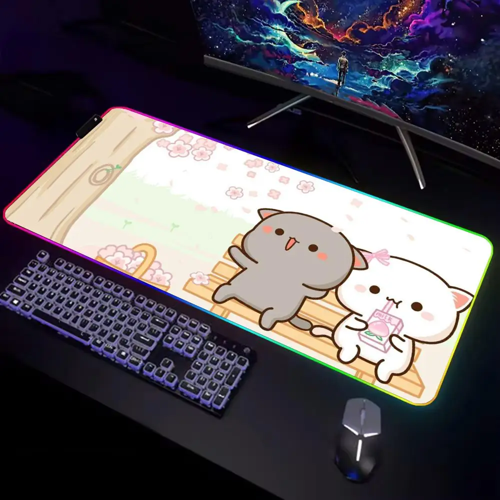 

Peach Mochi Mouse Pad Gamer Rgb Desk Mat Back Light Led Mousepad Setup Gaming Accessories Deskmat Big Mousepepad Backlight