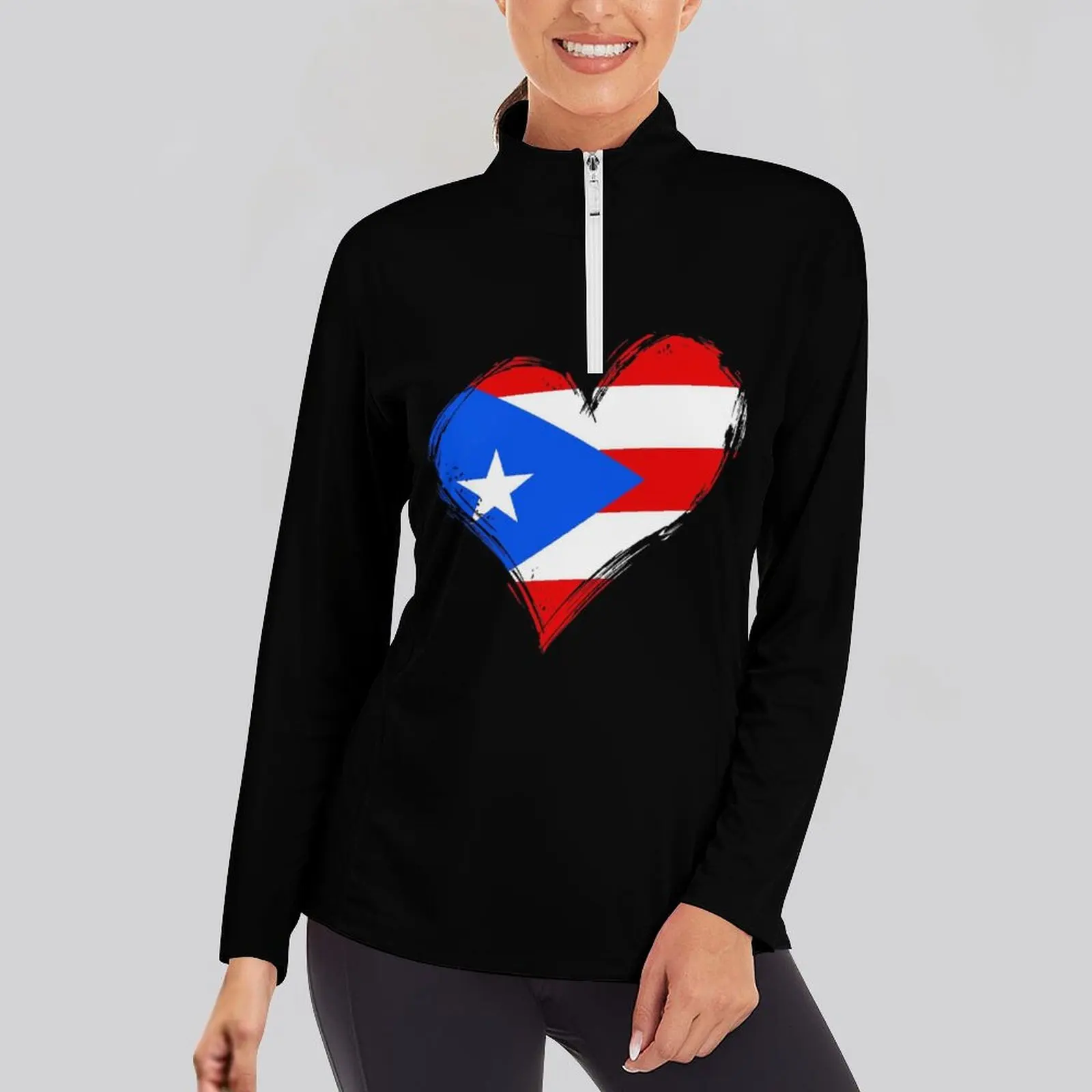 Yoga Shirts Long Sleeve Sport Top Puerto Rico Flag Slim Elastic Running Blouse for Women Gym Athletic Tee Sportswear