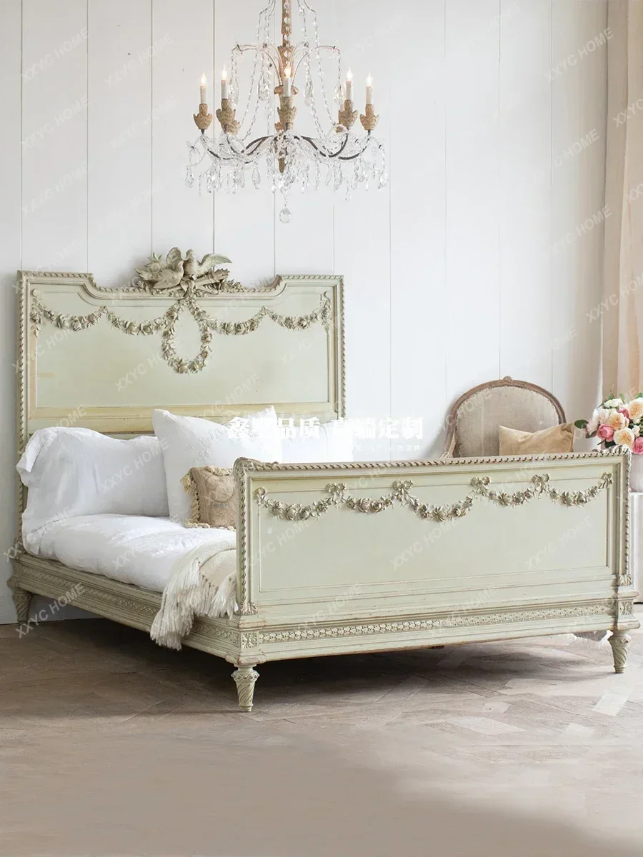

Кровать из массива дерева, белая, с эффектом потертости, модель Villa Princess, двуспальная, 1,5 м, односпальная.