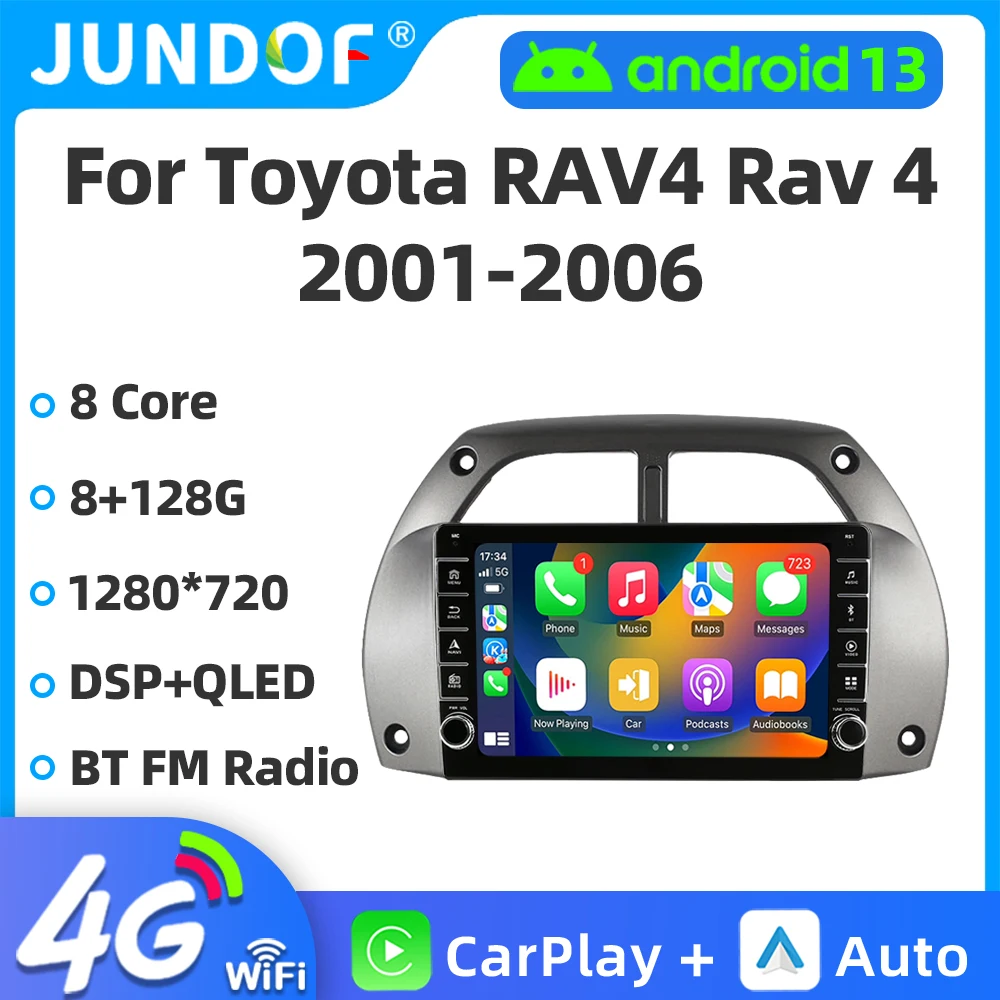 

Jundof Android 13 8+128G 4G WiFi Car Radio For Toyota RAV4 2001-2006 Carplay Autoradio Stereo Player HiFi Music Ai Voice