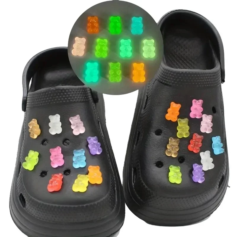 10/20PCS Mode Schuh Charms Set Zubehör Loch Schuh Schnalle Sommer Leuchtende Bunte Nette Gelee Bär DIY Schuhe dekorationen